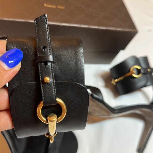 Gucci women’s black horsebit ankle strap high heel sandal gold hardware size 36 - Picture 15 of 15